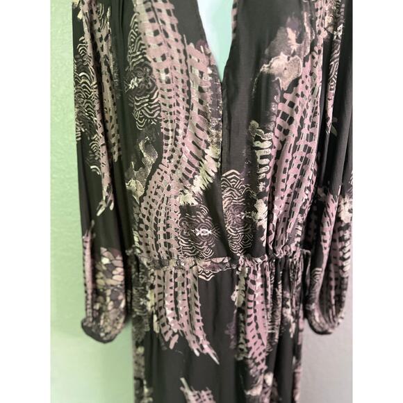 Free People Out Of The Woods Maxi Dress S Gray Raven Combo Side Slit Boho Hippie - Picture 3 of 15